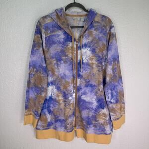 LOGO Lounge Jacket Womens 3X Waffle Knit Hooded Zip Tie Dye Lori Goldstein Plus